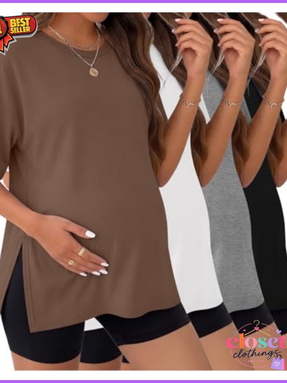4 Pack Maternity Split Side T-Shirts Breathable Workout Casual